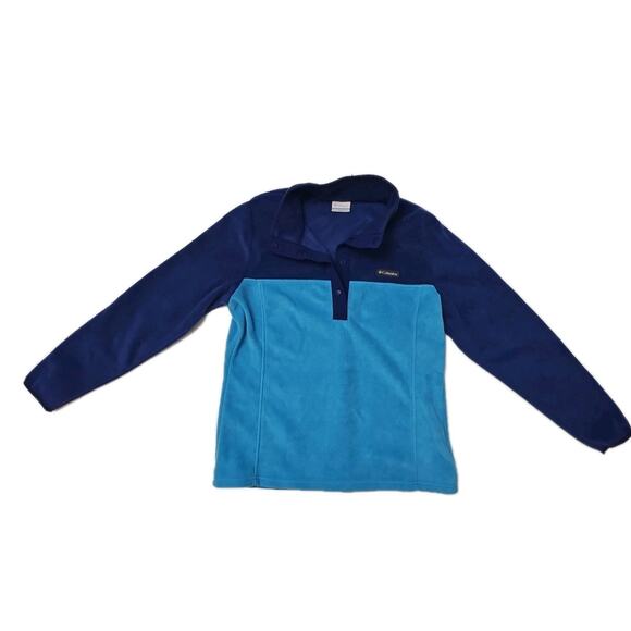 Columbia Fleece Jacket Women SZ L Blue Snap Button Pullover Long Sleeve Outdoor - Picture 1 of 5